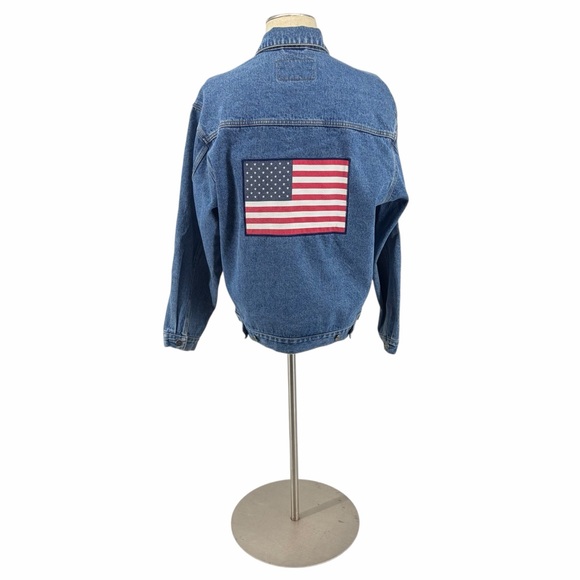 Vintage 90s Y2K Disney Denim Jacket American Flag Back Mickey Patch - Picture 2 of 10